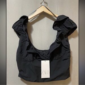 Zara Black Ruffled Women's Top Crop NWT